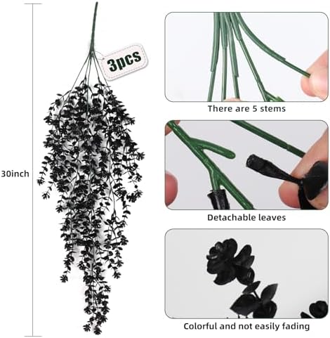 RECUTMS Black Hanging Flowers Faux Hanging Plants Black Artificial Plants - Image 2