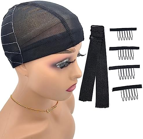 Wig Cap with Guideline Map for Wig Making, Stretchable Mesh Dome Caps with 1 Elastic Band and 4 Wig Combs for Beginners Sewing Wig (Large: 23"-24", 13 * 6 Frontal) by Atimiaza