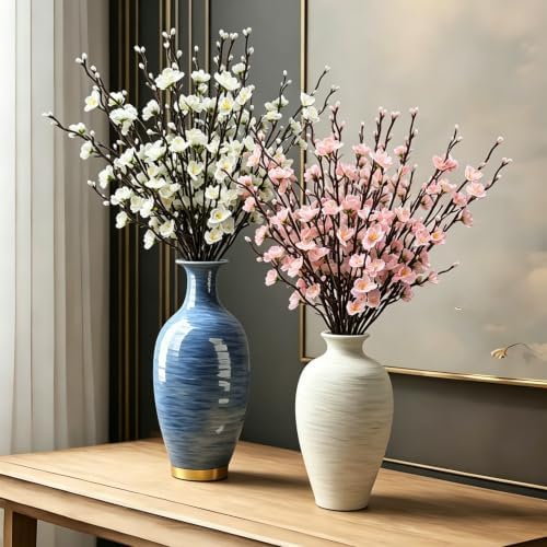 Artificial Cherry Flowers Branches 10PCS Silk Cherry Blossom Tree Stems Faux Cherry Flowers Vase Arrangements for Home Indoor Decoration Vase Table Living Room Bedroom Spring Decor (White) - Image 5