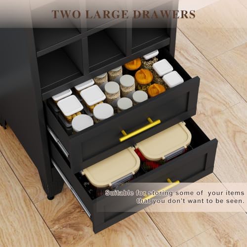 Tall Metal Narrow Storage Cabinet 67" H with 2 Drawer,Black Kitchen Pantry Cabinets with 2 Adjustable Shelves and Door,Cuby Storage Orgainzer,Tall Bathroom Cabinet for Kitchen, Home Office,Dining Room - Image 6