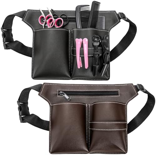 Hedume 2 Pack Hairdresser Scissor Bags, Salon Barber PU Leather Waist Pouch with Waist Belt, Hair Salon Scissor Storage Waist Bag for Hairstylist, Professional Hairdressing Tools Storage Holster by Hedume