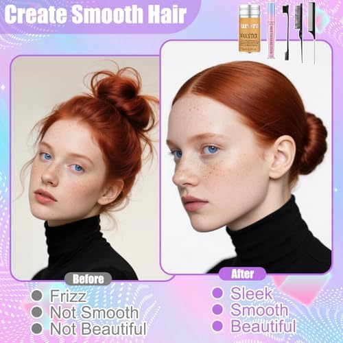 7Pcs Hair Finishing Stick Set with 1Pcs Slick Back Brush,1Pcs Fly Away Stick for Hair,50PCS Bobby Pins,400Pcs Elastic Rubber Bands - Image 2