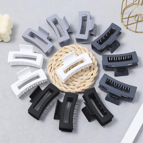 12 Pcs Medium Hair Clips for Women, 3.5 Inch Square Claw Clips, Colorful Hair Claw Clips for Thick and Thin Hair, Bulk Hair Accessories for Women and Girls- Grey - Image 3
