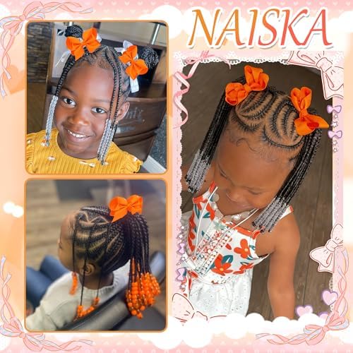 NAISKA 62PCS Orange Beads for Hair 4.7in Bow Hair Clips Hair Jewelry for Braids Cute Braids Clips with Bow Loc Beads Accessories Sets for Kids Girls - Image 7