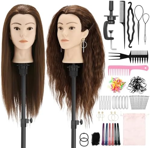 24" Mannequin Head with Hair for Hairdressing Training and Hair Styling by Yekavo
