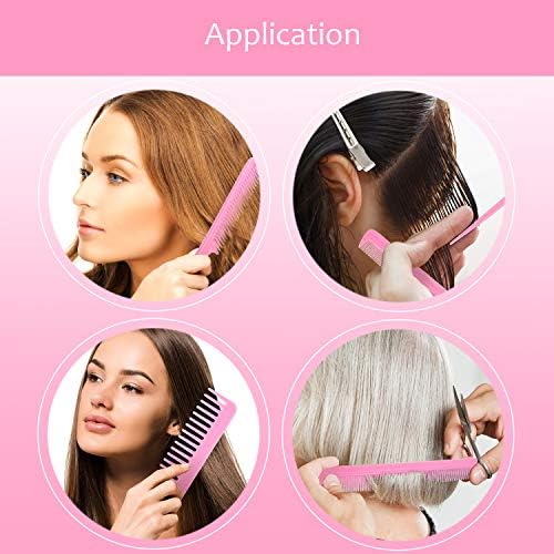 10 Hair Styling Comb Set with Duck Bill Clips, Anti-static Combs, and Metal Clips for Salon and Barber Use (Pink) - Image 3
