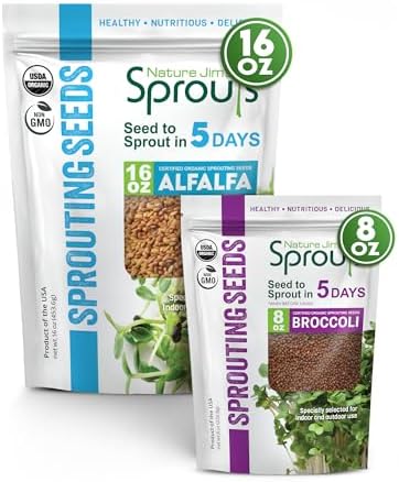 Nature Jims – Organic Broccoli (8oz) & Alfalfa (16oz) Sprouting Seeds, Non-GMO Microgreens for Indoor/Outdoor Gardening, Rich in Vitamins, Minerals & Nutrients Bundle by NatureJimsSprouts