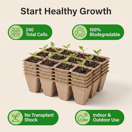 240 Cells Seed Starter Tray: Biodegradable Peat Pots – 20 Pack Plant Starter Kit with Seedling Trays for Indoor Outdoor Vegetable Herb Flower Germination – Reusable Sprouting Kit for Microgreens - Image 2
