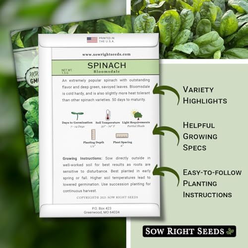 Sow Right Seeds - Bloomsdale Spinach Seed for Planting Vegetable Garden 2pk - Image 2