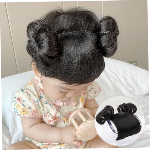 Doll Wig Baby Wig, Natrual Black Baby Wigs for Girls Infant, Girl Headbands with Bangs, High Temperature Silk Bangs Headband with Head Buckle - Image 6