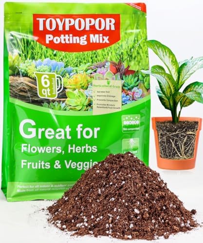 TOYPOPOR Potting Soil for All Indoor Houseplants, (6qt) Contains Perlite, Peat Moss, Coco Coir, Rice Charcoal, Well Draining Potting Mix Light, Aerated Texture for Healthy Plant Roots, Fast Growth by TOYPOPOR