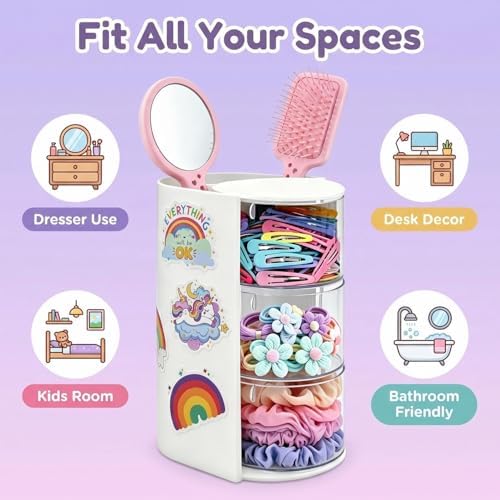 Hair Tie Organizer and Brush Holder with 50pcs Rainbow Stickers - Image 6