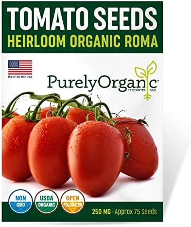 Organic Tomato Seeds (Roma) - Approx 75 Seeds - USDA Organic, Non-GMO, Open Pollinated, Heirloom, USA Origin by Purely+Organic+Products+LLC
