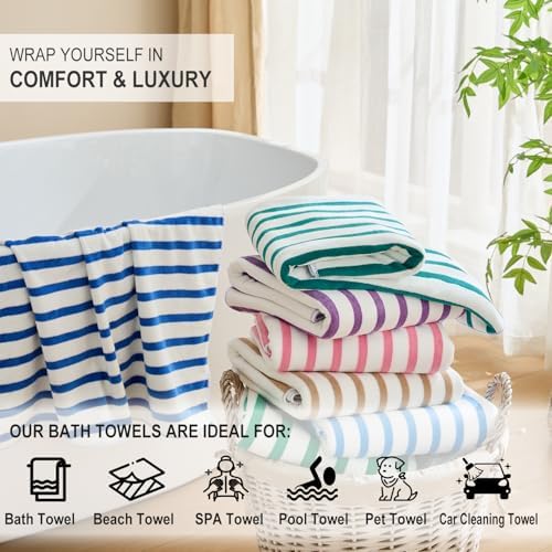 JML Microfiber Beach Towels, 6 Pack, 27" x 55", Cabana Stripe Dark Green - Image 6