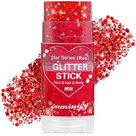 Red Body Hair Glitter Stick for Kids,Cheer Face Glitter Stick,Waterproof Red Spirit Day Accessories for Football Game Day,Halloween Cosplay Rave Carnival Concert Party Shimmer Makeup by PaminifyBeautyMakeup