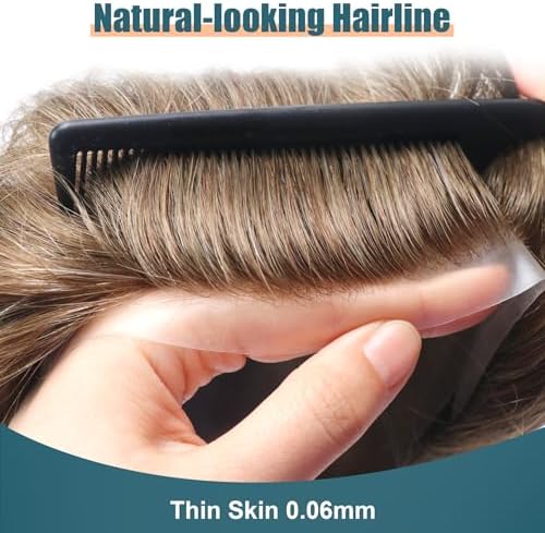 Toupee Hair for Men Human Hair Unit Skin Mens Hair piece #17 - Image 2