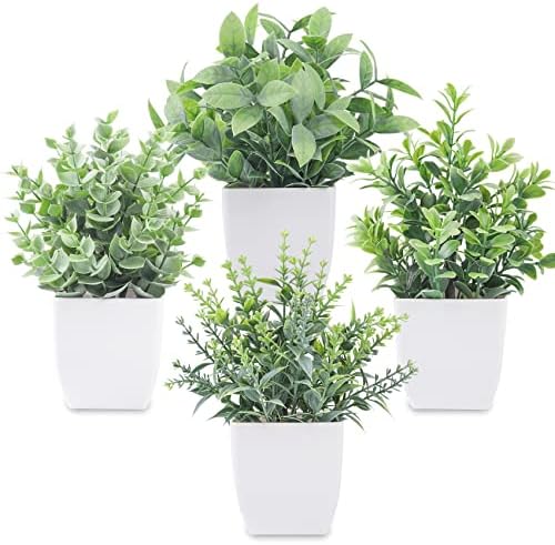Der Rose 4 Pack 7" Mini Fake Plants, Artificial Plants for Bathroom Decor by DerRose