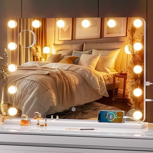 ouboyo 28" x 20" Large Hollywood Vanity Mirror with Lights Bulbs by OUYOBOLedMirrorforLife