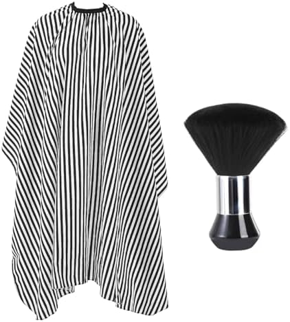 Professional Hair Cutting Cape with Neck Duster Brush, Large Size Salon Barber Cape for Men, Women and Kids(White with Black Stripes) by YELEGAI