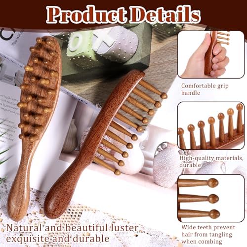 2PCS Loc Comb for Sisterlocks, Comfortable Massage Comb, Wooden Scalp Massager Combs for Dreadlocks, Scraping Massage Tools Wide Tooth Combs for Scalp Care and Hair Styling - Image 3