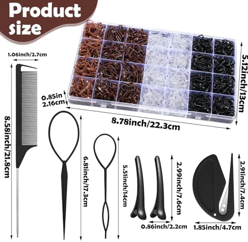 1500 Pcs Hair Bands in 4 Natural Colors - Rubber Hair Ties with Organizer Box and 6 Styling Tools for Women, Girls, Kids - Image 2