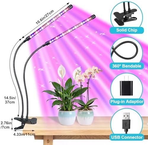Grow Light for Indoor Plant, Full Spectrum Clip Plant Lamp with Red, Blue, White Light, Plant Growing Light with Adjustable Gooseneck, 4/8/12/18H Timer, 10 Brightness Levels, 3 Lighting Modes, 2 Pack - Image 2