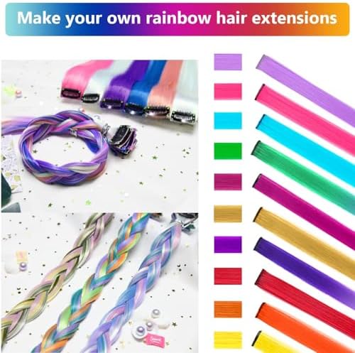 25 PCS Colored Hair Extensions Clip In Synthetic Rainbow Hairpieces - Image 3