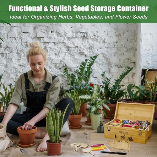 Natural Bamboo Seed Storage Organizer Box, Garden Tools Saving Kit - Image 5