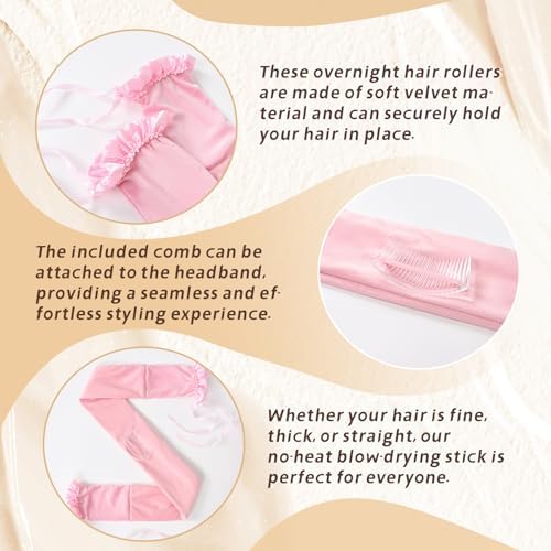 Heatless Hair Curler Overnight,No Heat Hair Curlers to Sleep in, Soft Ribbon Wrap for Long Hair, Heatless Curling Rod Headband Set for All Hair Types(Pink) - Image 3