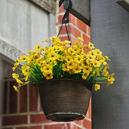 LikSoor 21 Bundles Artificial Outdoor UV Resistant Flowers No Fade Fake Outside Flowers Plastic Greenery Faux Shrubs Garden Porch Window Box Home Decoration (Yellow) - Image 4
