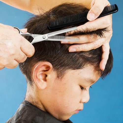 Kids Hair Cutting Kit, Complete Haircut Set for Children – Safety Round Tip Scissors, Thinning Shears, Razor Comb, Barber Cape, Neck Duster, Comb & Clips, Home Haircut Kit with Bag - Image 6
