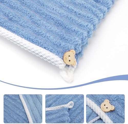Microfiber Hair Towel Wrap for Women, Soft Lightweight Quick Dry Turban, Drying Hair Towels for Women, Hair Drying Towel with Button for Curly & Long Hair - Blue (Note: This model is ultra-slim.) - Image 3