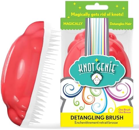 Knot Genie Detangling Hair Brush for Kids (Corally-Q) | Original Full Size | Perfect for Curly Hair, Gently Separate Tangles, Leaves Hair Smooth & Shiny | The Pain Free Knot Detangler by KnotGenieDetanglingBrush