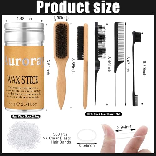Boar Bristle Slick Back Hair Brush Comb with Wide Boar Bristle Brush,Hair Wax Stick,500PCS Elastic Rubber Bands for Women and Men Sectioning,Parting - Image 5