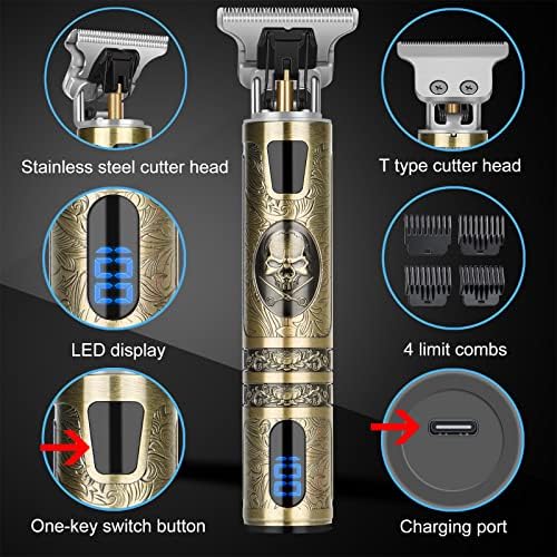 Professional Hair Trimmer for Men, Beard Trimmer Hair Clippers for Men, Cordless Rechargeable Hair Trimmer Metal Body Cutting Grooming Kit,Beard Shaver Barbershop (Bronze with LCD) - Image 5