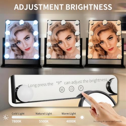 Makeup Vanity Mirror with Lights,10X, Black 13.77"x 11.81" - Image 4