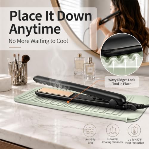 Silicone Heat Resistant Mat, Protects Surfaces from Heat Damage, Provides Slip Resistance, and Offers Multipurpose Storage for Hot Hair Styling Tools (1 Pack, Beige) - Image 3