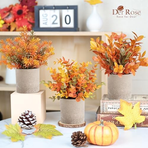 Der Rose 3 Pack Fake Plants Warm Orange Faux Plants for Fall Table Decor - Image 5