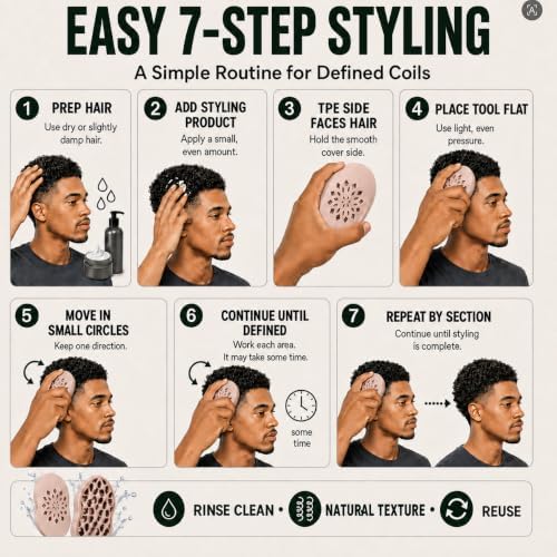 Curl Defining Brush for 3C-4C Hair, Washable TPE Hair Sponge Alternative for Natural Coils, Finger Coil Styling Tool for Men and Women, Reusable Curl Creator(1, khaki) - Image 3