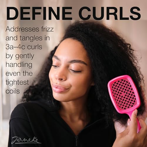 Janeke Superbrush Detangling Brush for Soft Smoothing Hair Brushing with Anti-Static Bristles - Vented Wet Hair Brush for Blow Drying Use - for Curly, Thick, Wavy, Fine Hair Types (Bright Pink) - Image 6