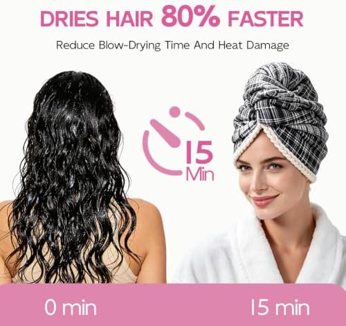 Years calm XL Microfiber Hair Towel Wrap for Women，Gray Stripes - Image 2