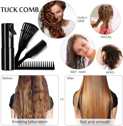 4pcs Curly Hair Brush Set for Adult & Kids Wet or Dry, Detangling Brush for 3/4ABC Hair with Detangler Spray Bottle & Wide Tooth Comb (3+1, Black) - Image 7