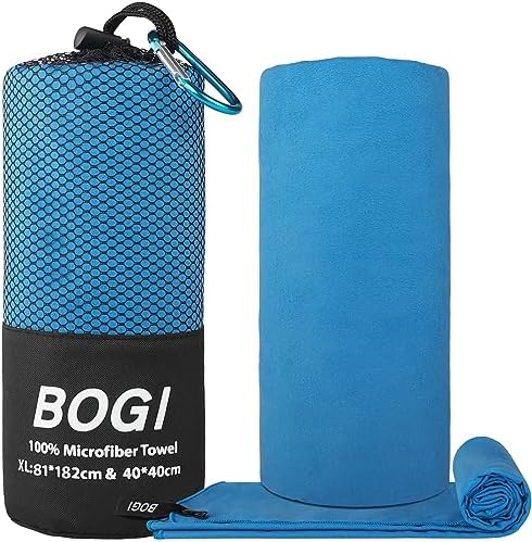 BOGI Microfiber Travel Sports Towel-Quick Dry Towel, Soft Lightweight Microfiber Camping Towel Absorbent Compact Travel Towel for Camping Gym Yoga Swimming Backpacking (XL:72''x32''+16''x16''-Blue) - Image 2