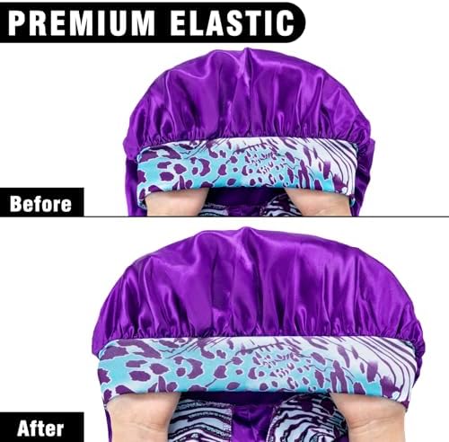 2Pcs Bonnets for Black Women Braid Bonnet, Large Long Satin Silk Bonnet for Braids,Black Women Braid Bonnet with Stretchy Tie Band for Sleeping Extra Long (Purple & Pink Pattern) - Image 6