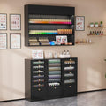 OmySalon LED Nail Polish Rack and Cabinet Set, Wooden Wall Mounted Display Shelf with Floor Standing Organizer, Multi-Size & Color Storage Cabinet for Nail Powder Polish, Beauty Salon (Black, 47 Inch) by OmySalon