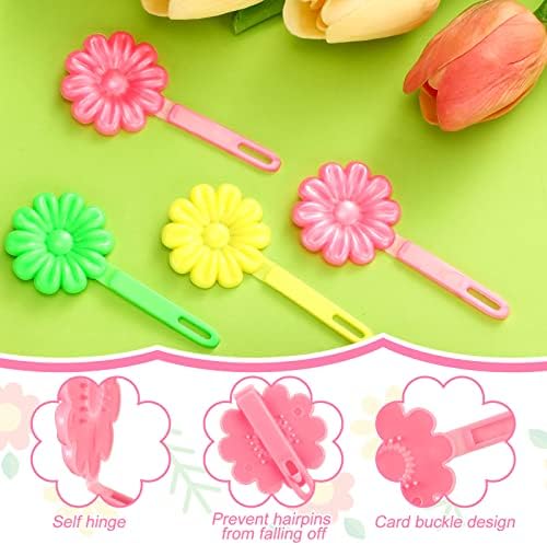 72 Pcs Hair Accessories Set - Self-Hinge Barrettes, Balls, Bows, Flowers, and Plastic Clips for Girls, Baby, and Toddler in Yellow, Green, and Pink - Image 3