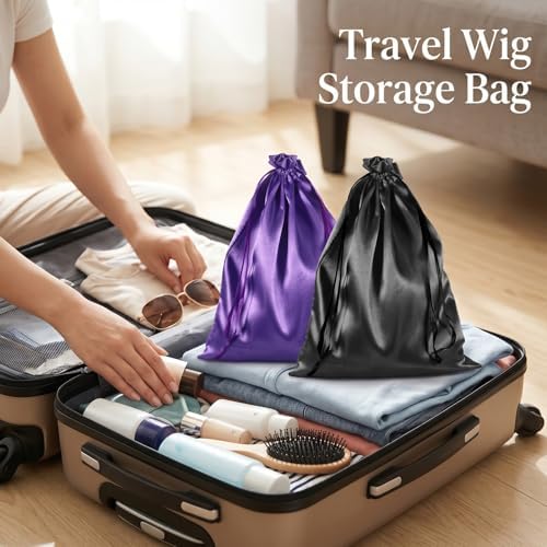4 Pcs Wig Storage Bags with Satin Drawstring, 2 Colors Satin Bag Silk Hair Storage Bags Travel Bag for Packaging Wig Bundles Extensions - Image 6