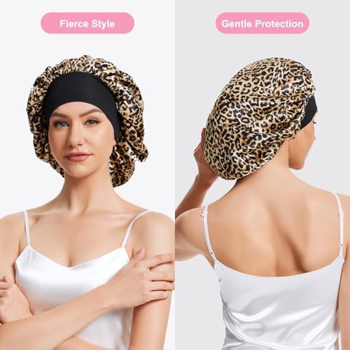 ZHENSILK 3PCS Silk Sleep Bonnet for Women, Large Satin Hair Caps with Elastic Band for Curly Hair and Frizz Control - Image 3