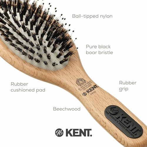 Kent PF02 Small Cushion Detangler Brush – Boar Bristle & Nylon Mix for Smoothing and Straightening Oval Wood Paddle for Medium to Long Hair - Image 5