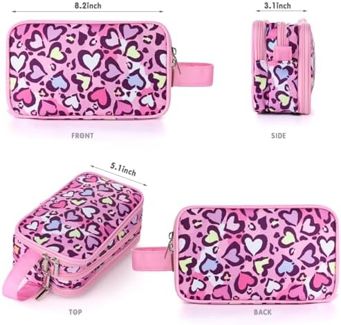 Cheetah Kids Toiletry Bag for Girls, Travel Toiletry Bag for Little Young Girls Cosmetic Bag Makeup Bag Waterproof Hanging Wash Bag Toddler Toiletries, Pink Leopard - Image 2